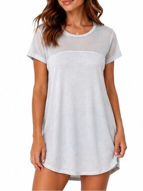 Leith Light Sage Mesh Yoke Short Sleeve sheer-yoke tunic top relaxed fit SZ XS